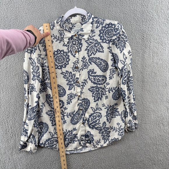 Charter Club Weekend Linen Button Down Shirt Blue Paisley Floral Medium - Picture 9 of 15